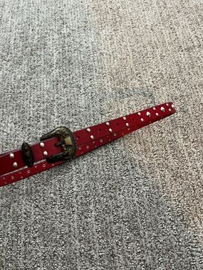 The Kooples Red Studded Leather Belt with Antique-Style Buckle